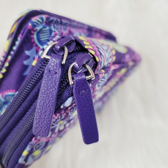 NWOT Vera Bradley 3 in 1 Crossbody Wristlet Batik Leaves All In One Purple RFID - Picture 7 of 16